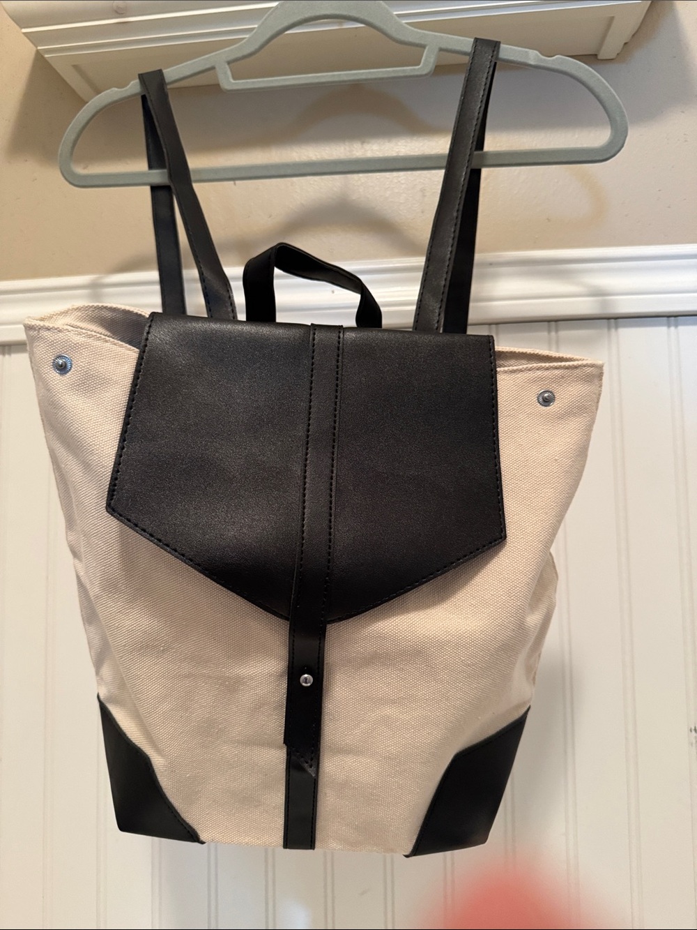 Deux Lux Cream Canvas Backpack with Black Faux Leather Trim